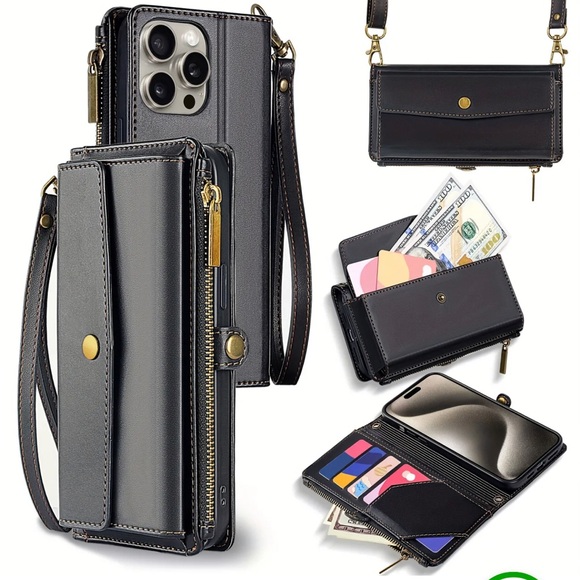 Wallet Style Phone Case, Faux Leather Crossbody Bag & Wrist Strap Shoulder Strap - Picture 1 of 5